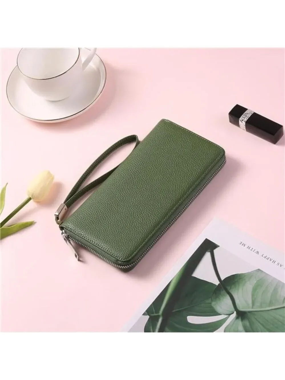 RFID Leather Wallet for Women Zip Around Clutch Wristlet Long Purse Card Holder